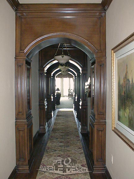 wood trim, hallway columns